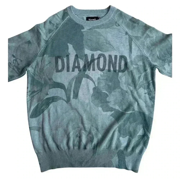 Diamond Supply Co Mens Large Crewneck Sweater Y2K Skater Blue Floral Logo - Picture 3 of 9
